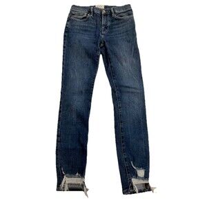FRAME Le Skinny De Jeanne Knickerson Wash Raw Hem Distressed Jeans Womens sz 26